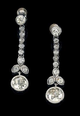 A pair of diamond pendant earrings, total weight c. 3.80 ct - Jewellery