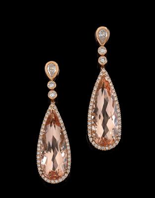 A pair of morganite ear pendants, total weight 7.70 ct - Klenoty