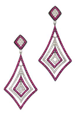 A pair of brilliant and ruby ear pendants - Klenoty