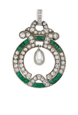 A diamond and emerald pendant - Klenoty