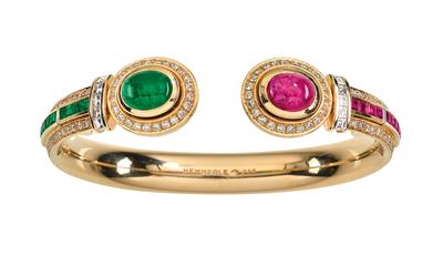 A Hemmerle brilliant and coloured stone bangle - Jewellery