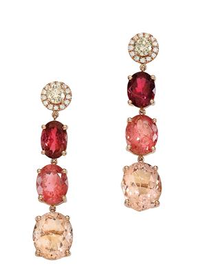 A pair of morganite and tourmaline ear pendants, total weight 19.06 ct - Jewellery