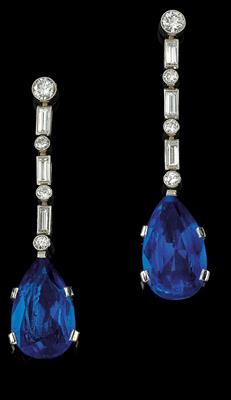 A pair of diamond and sapphire ear pendants - Jewellery 2015/06/11 ...