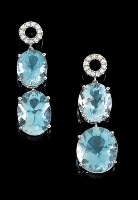 A pair of aquamarine ear pendants, total weight 19.60 ct - Klenoty