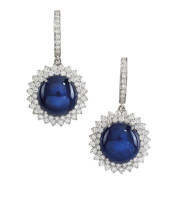 A pair of ear pendants with untreated sapphires, total weight c. 17.74 ct - Klenoty