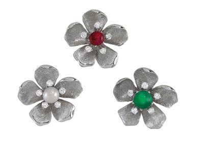 3 diamond floral brooches - Klenoty