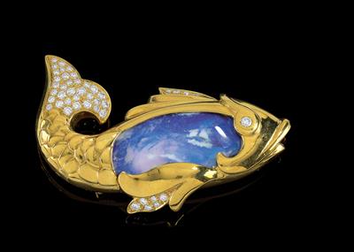 Brillant Opalbrosche Fisch - Juwelen
