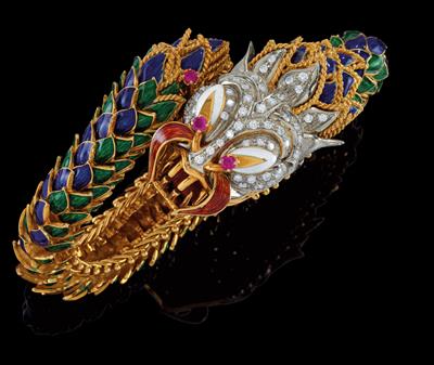 A brilliant and ruby bracelet in the shape of a dragon - Klenoty