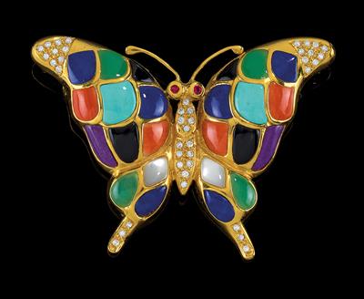 A brilliant and gemstone brooch in the shape of a butterfly - Jewellery