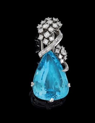 Diamant Aquamarinbrosche - Juwelen