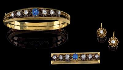 A diamond and sapphire jewellery set - Klenoty