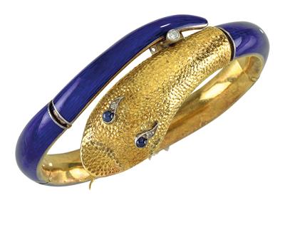 A diamond and sapphire ‘serpent’ bangle - Klenoty