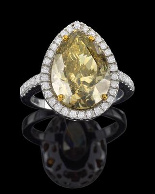 A Fancy Dark Grey Greenish Yellow diamond ring ca. 8,02 ct - Jewellery