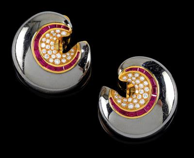 A pair of Van Cleef & Arpels brilliant and ruby earclips - Klenoty