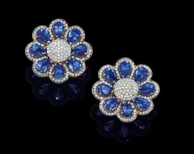 A pair of diamond and tanzanite ear studs - Jewellery
