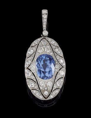 A diamond pendant with untreated sapphire c. 5.80 ct - Gioielli