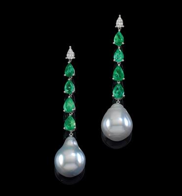 Smaragd Kulturperlenohrgehänge - Juwelen
