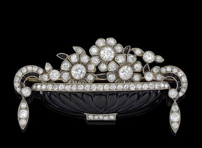 An old-cut diamond brooch – Basket of blossoms, total weight ca. 3 ct - Gioielli