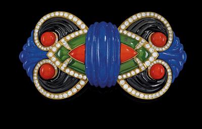 A brilliant and lapis lazuli brooch - Klenoty