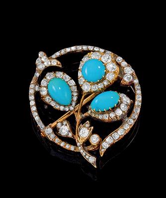 A diamond and turquoise brooch - Gioielli