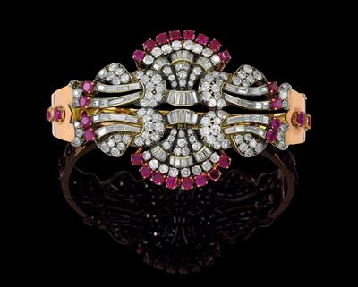 A diamond bangle with untreated rubies, total weight c. 4.50 ct - Jewellery