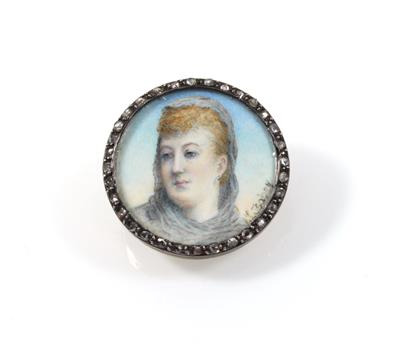 A brooch with diamond rhombs with a miniature portrait signed JeanBaptise Isabey - Gioielli