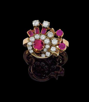 A diamond ring with untreated rubies, total weight c. 0.90 ct - Klenoty