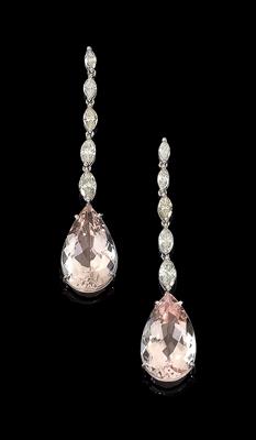 A pair of morganite ear pendants, total weight c. 14 ct - Jewellery