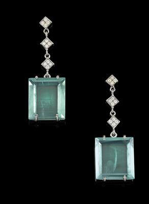 A pair of aquamarine ear pendants, total weight c. 16.50 ct - Klenoty