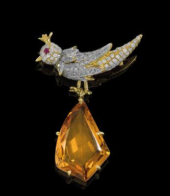 A brilliant and citrine brooch in the shape of a bird - Jewellery
