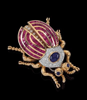 A brilliant and coloured stone beetle brooch - Klenoty