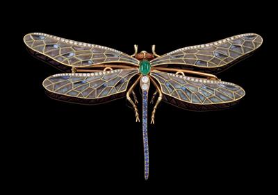 A brilliant and gemstone dragonfly brooch - Jewellery