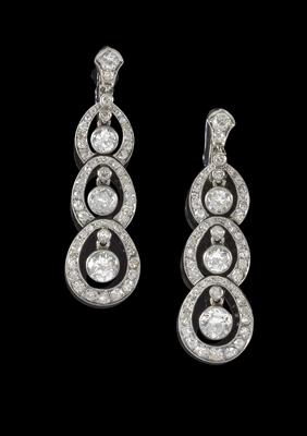 A pair of diamond ear pendants, total weight c. 3 ct - Jewellery