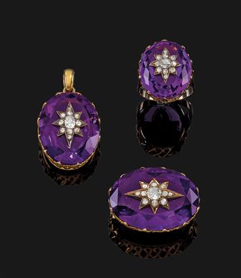 A diamond and amethyst jewellery set - Klenoty