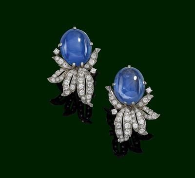 A pair of diamond earrings with untreated sapphires - Klenoty