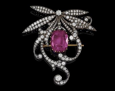 An old-cut diamond and rubellite brooch - Klenoty
