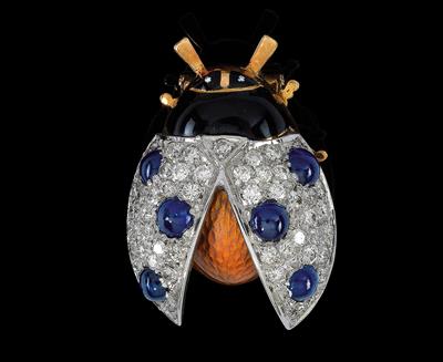 A brilliant and sapphire brooch in the shape of a ladybug - Jewellery