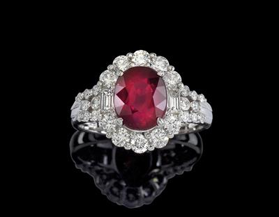 A diamond ring with an untreated ruby c. 3 ct - Klenoty