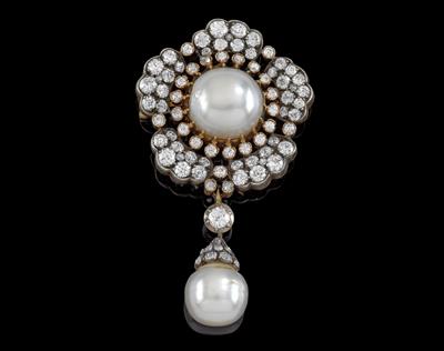 A cultured pearl and old-cut diamond brooch - Klenoty