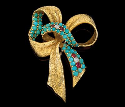 A turquoise brooch in the shape of a bow by Kutchinsky - Gioielli