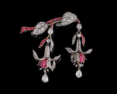 An old-cut diamond and ruby brooch fuchsia - Jewellery