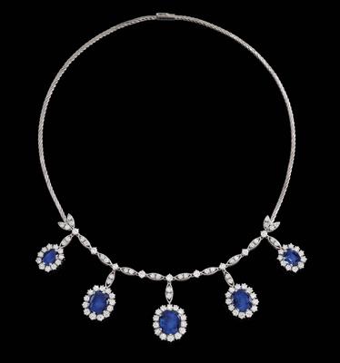 Brillantcollier mit unbehandelten Saphiren zus. ca. 22,50 ct - Juwelen