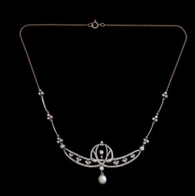 A diamond and oriental pearl necklace - Klenoty