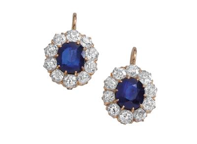 A pair of diamond and sapphire ear pendants - Klenoty