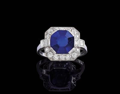 A diamond ring with untreated sapphire c. 4.30 ct - Klenoty