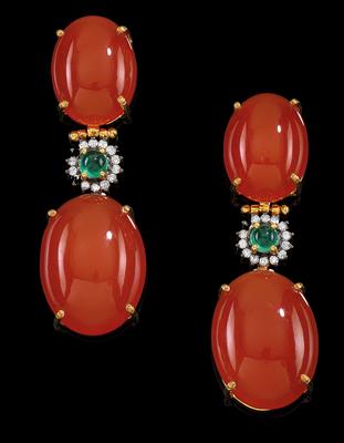 A pair of carnelian ear pendants, total weight c. 53 ct - Jewellery