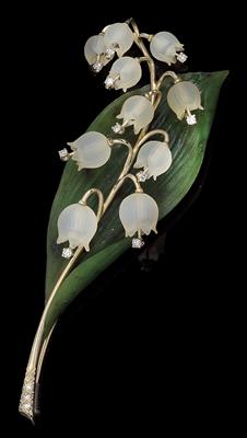 An octagonal diamond and gemstone ‘lily of the valley’ brooch - Gioielli