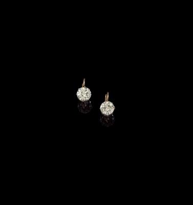 A pair of old-cut diamond solitaire ear-pendants total weight c. 4.20 ct - Jewellery