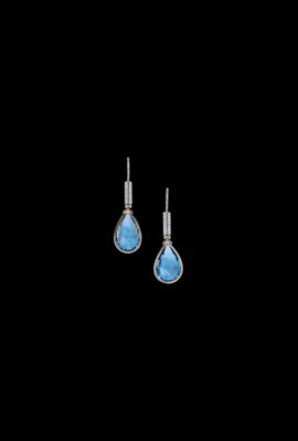 A pair of diamond and aquamarine ear pendants total weight c. 11 ct - Klenoty