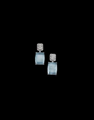 A pair of diamond and aquamarine ear stud pendants total weight c. 40 ct - Gioielli